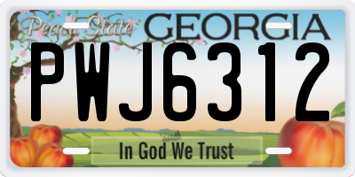 GA license plate PWJ6312