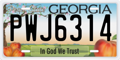 GA license plate PWJ6314