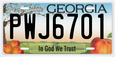 GA license plate PWJ6701
