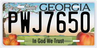 GA license plate PWJ7650