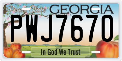 GA license plate PWJ7670