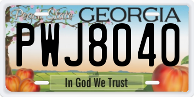 GA license plate PWJ8040