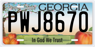 GA license plate PWJ8670
