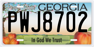 GA license plate PWJ8702