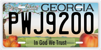 GA license plate PWJ9200