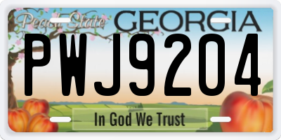 GA license plate PWJ9204
