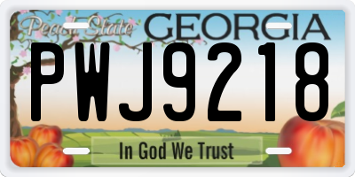 GA license plate PWJ9218