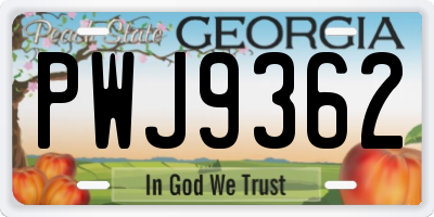 GA license plate PWJ9362