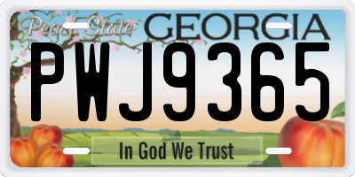 GA license plate PWJ9365