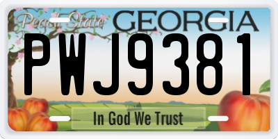 GA license plate PWJ9381