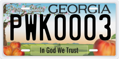GA license plate PWK0003