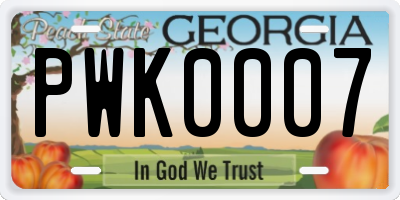 GA license plate PWK0007