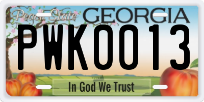 GA license plate PWK0013