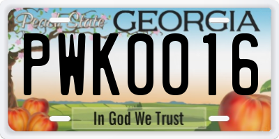 GA license plate PWK0016