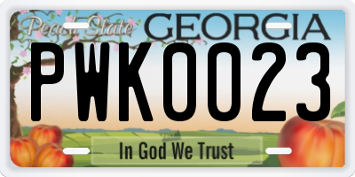 GA license plate PWK0023