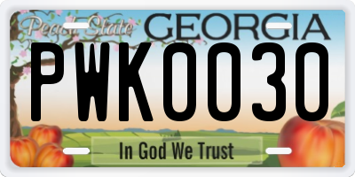 GA license plate PWK0030
