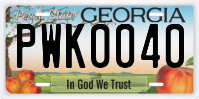 GA license plate PWK0040