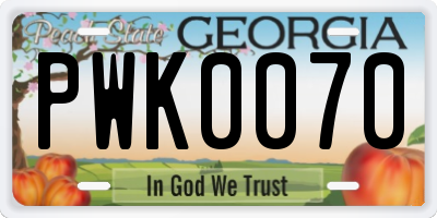 GA license plate PWK0070