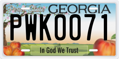 GA license plate PWK0071