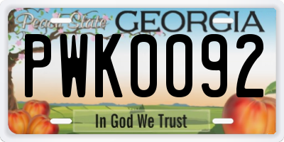 GA license plate PWK0092