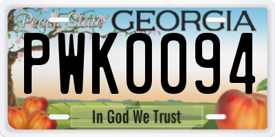 GA license plate PWK0094