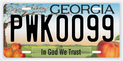 GA license plate PWK0099