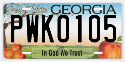 GA license plate PWK0105