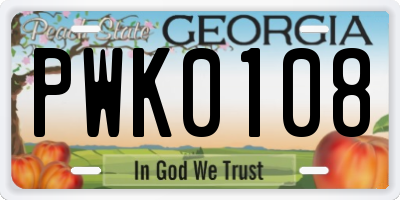 GA license plate PWK0108