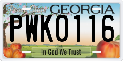 GA license plate PWK0116