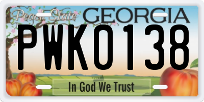 GA license plate PWK0138