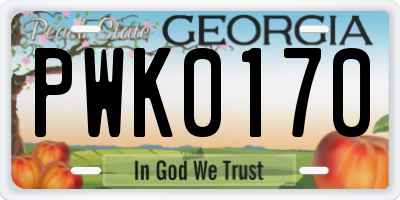 GA license plate PWK0170