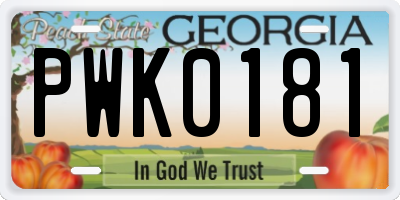 GA license plate PWK0181