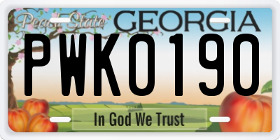 GA license plate PWK0190