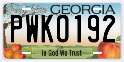 GA license plate PWK0192
