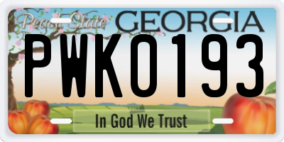GA license plate PWK0193