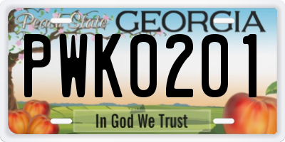 GA license plate PWK0201