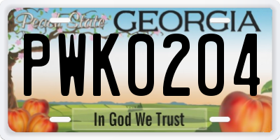GA license plate PWK0204
