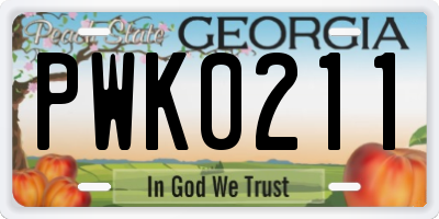 GA license plate PWK0211