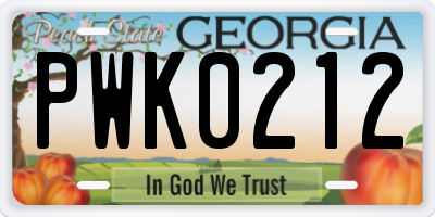 GA license plate PWK0212