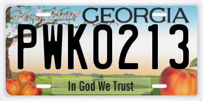 GA license plate PWK0213