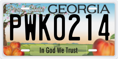 GA license plate PWK0214