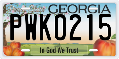 GA license plate PWK0215