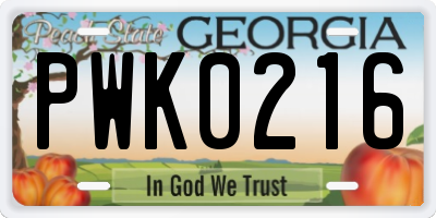 GA license plate PWK0216