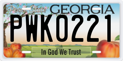 GA license plate PWK0221