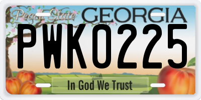 GA license plate PWK0225