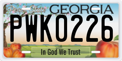 GA license plate PWK0226