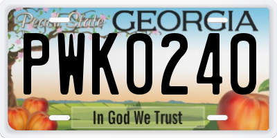 GA license plate PWK0240