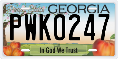 GA license plate PWK0247