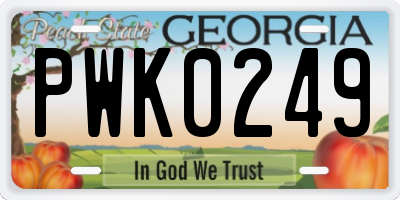 GA license plate PWK0249