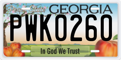 GA license plate PWK0260